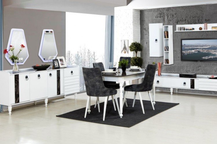 Defne Yemek Odası Takımı (Beyaz)