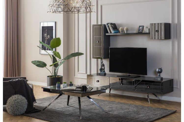 Lexus Tv Ünitesi (Alt Blok+Üst Blok (2)+Raf) (Antrasit Gri)