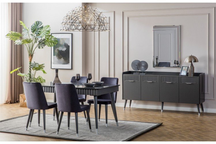 Tesla Yemek Odası Takımı (Antrasit Gri)