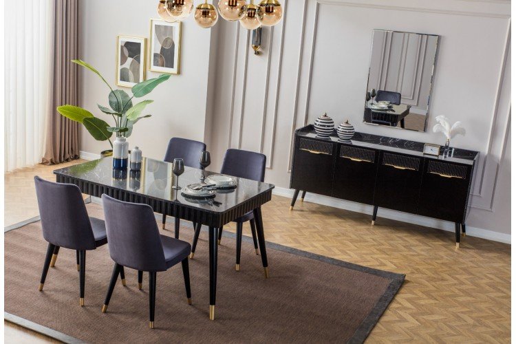 Tesla Yemek Odası Takımı (Siyah)