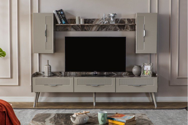 Tesla Tv Ünitesi (Alt Blok +Üst Blok (2)+Raf) (Cappuccino)