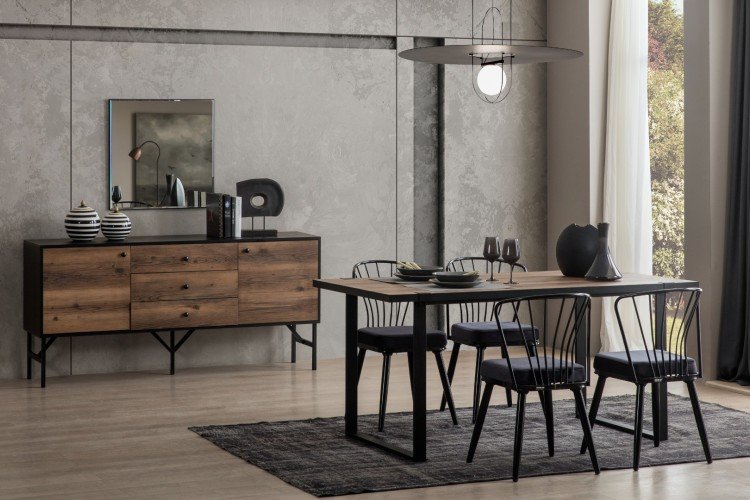 Estrella Yemek Odası Takımı (Ceviz Siyah)
