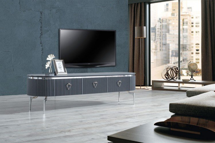 Alyans TV Ünitesi (Antasit Krom) (TV sehpası + üst raf)