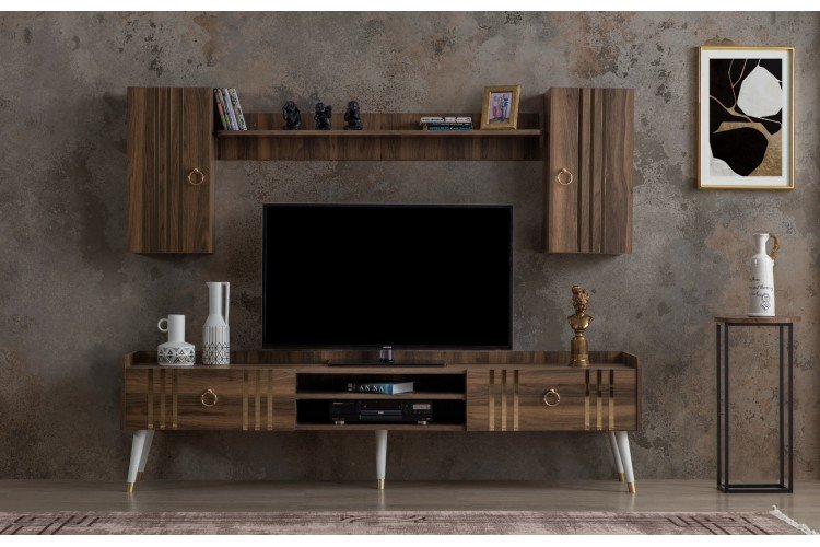 Lotus Tv Ünitesi (Alt Blok +Üst Blok (2)+Raf) (Ceviz)