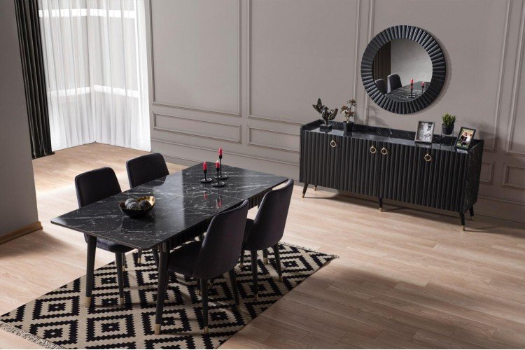 Valor Yemek Odası Takımı (Siyah Mermer)