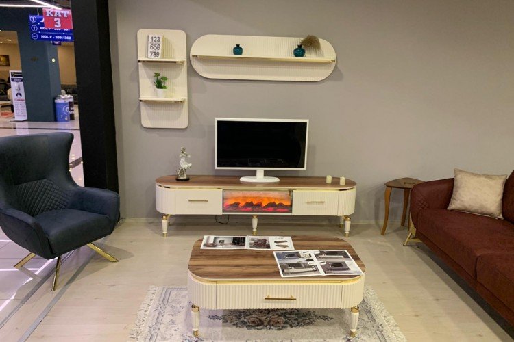 Alyans TV Ünitesi (Krem Ceviz) (TV sehpası+ üst raf)