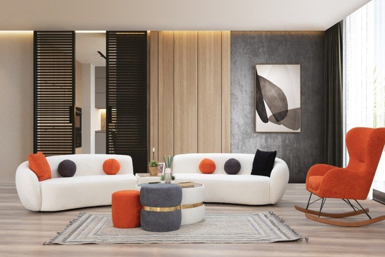 Wosse Köşe Koltuk Takımı Sallanır Sandalyeli ve 3'lü Puf Sehpalı