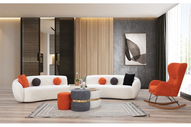 Wosse Köşe Koltuk Takımı Sallanır Sandalyeli ve 3'lü Puf Sehpalı