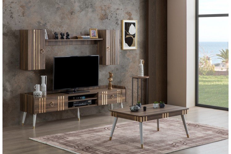 Lotus Tv Ünitesi (Alt Blok +Üst Blok (2)+Raf) (Ceviz)