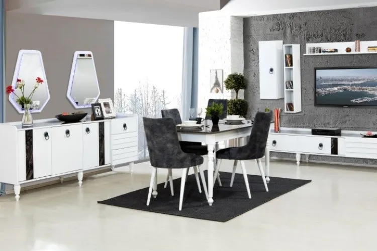 Defne Yemek Odası Takımı (Beyaz)