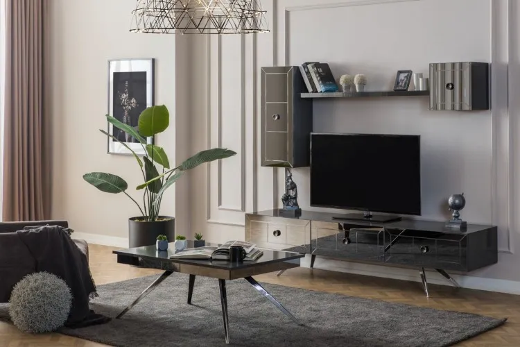 Lexus Tv Ünitesi (Alt Blok+Üst Blok (2)+Raf) (Antrasit Gri)