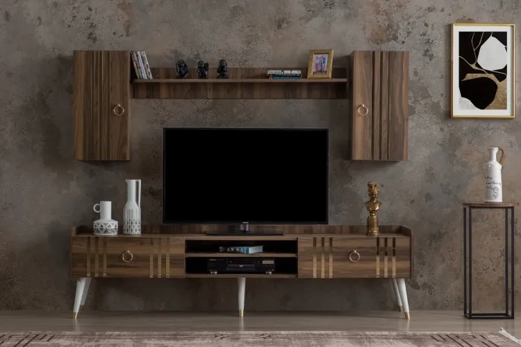 Lotus Tv Ünitesi (Alt Blok +Üst Blok (2)+Raf) (Ceviz)