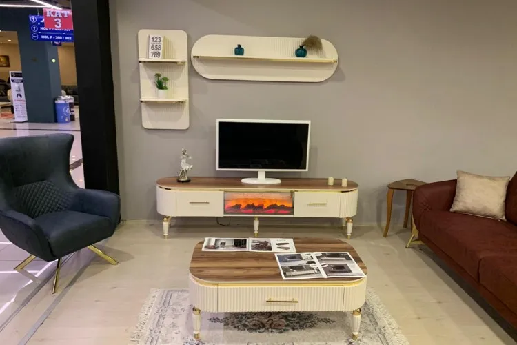 Alyans TV Ünitesi (Krem Ceviz) (TV sehpası+ üst raf)