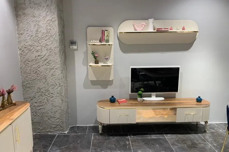 Alyans TV Ünitesi (Krem Ceviz) (TV sehpası+ üst raf)