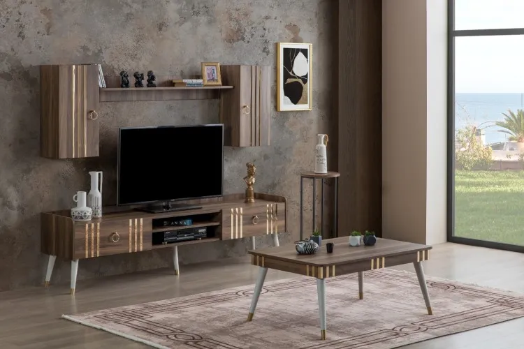 Lotus Tv Ünitesi (Alt Blok +Üst Blok (2)+Raf) (Ceviz)